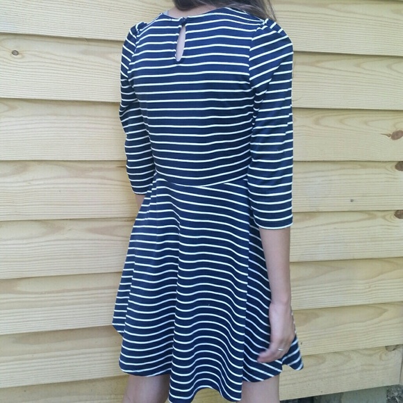 Navy Blue and White Striped Children's Dress - Picture 3 of 3
